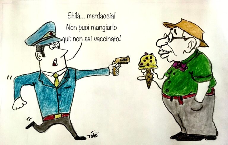 Vignetta satirica: no Green Pass al market ma serve per tabaccherie e banche