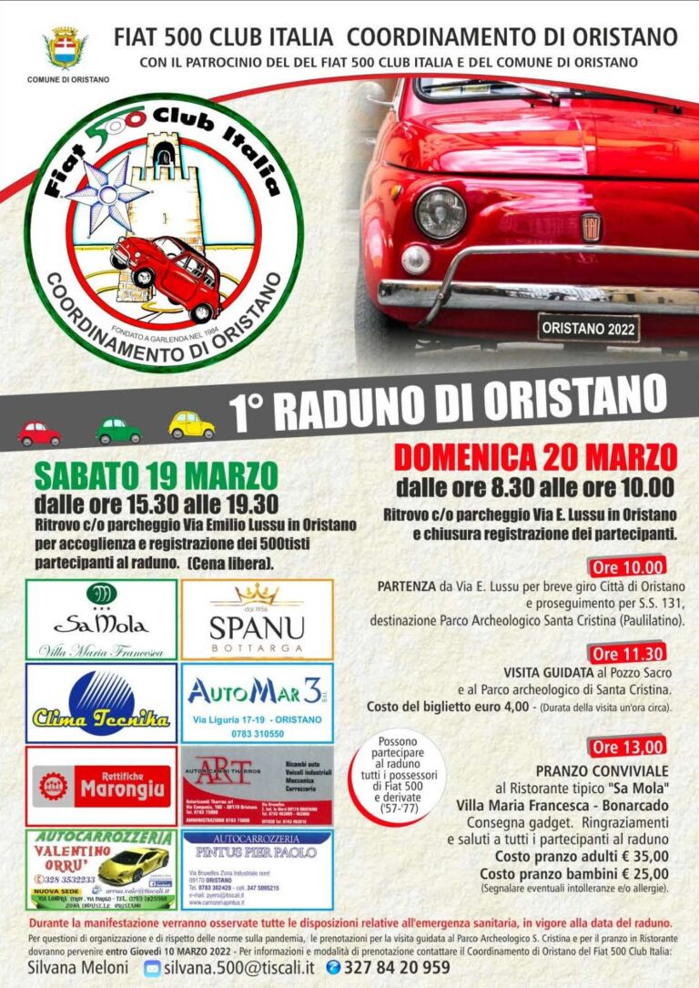 Il 19 e 20 marzo a Oristano il primo raduno delle Fiat 500 Club Italia