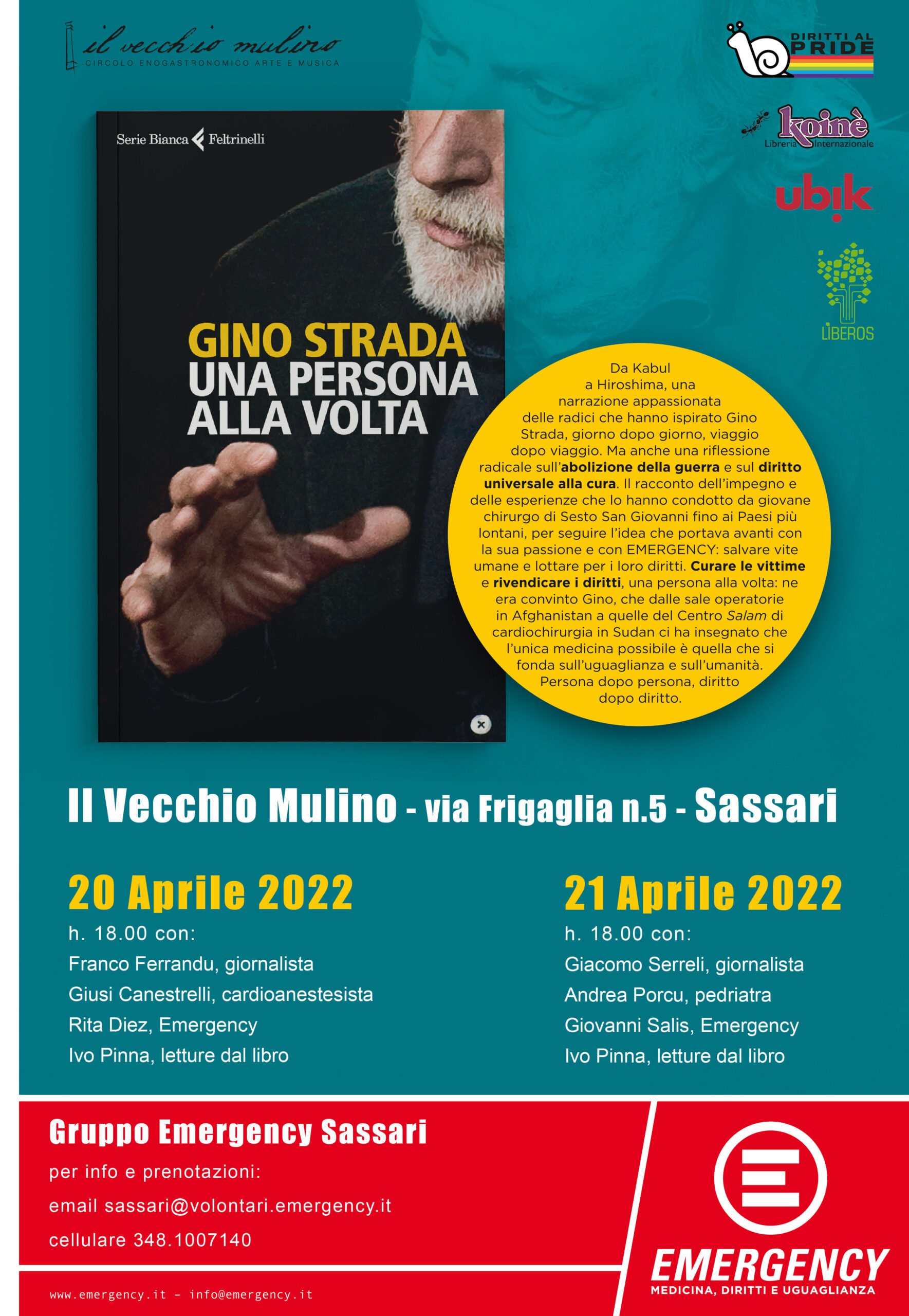 Emergency, Il 20 e il 21 aprile a Sassari la presentazione del libro di Gino Strada