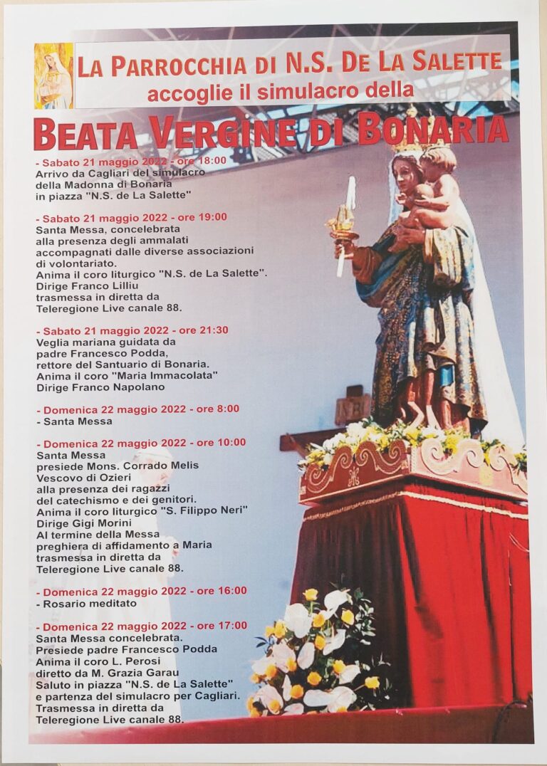 Beata Vergine di Bonaria – il simulacro arriva alla Salette di Olbia