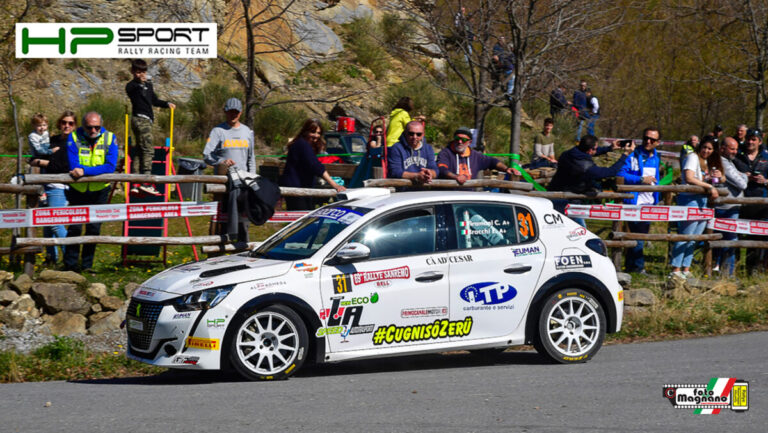 Bene Tiramani (Peugeot 208 Rally4) al rally di Alba con i colori di HP Sport nella gara del (CIAR)