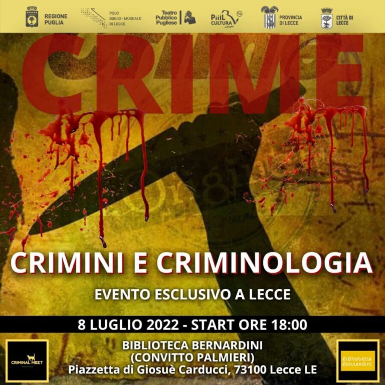 Evento Crime a Lecce l’8 luglio: “Vittime e carnefici”