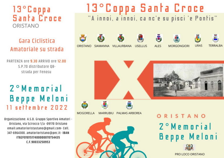 Oristano 11 settembre – gara ciclistica di Santa Croce per il 2° memorial Beppe Meloni