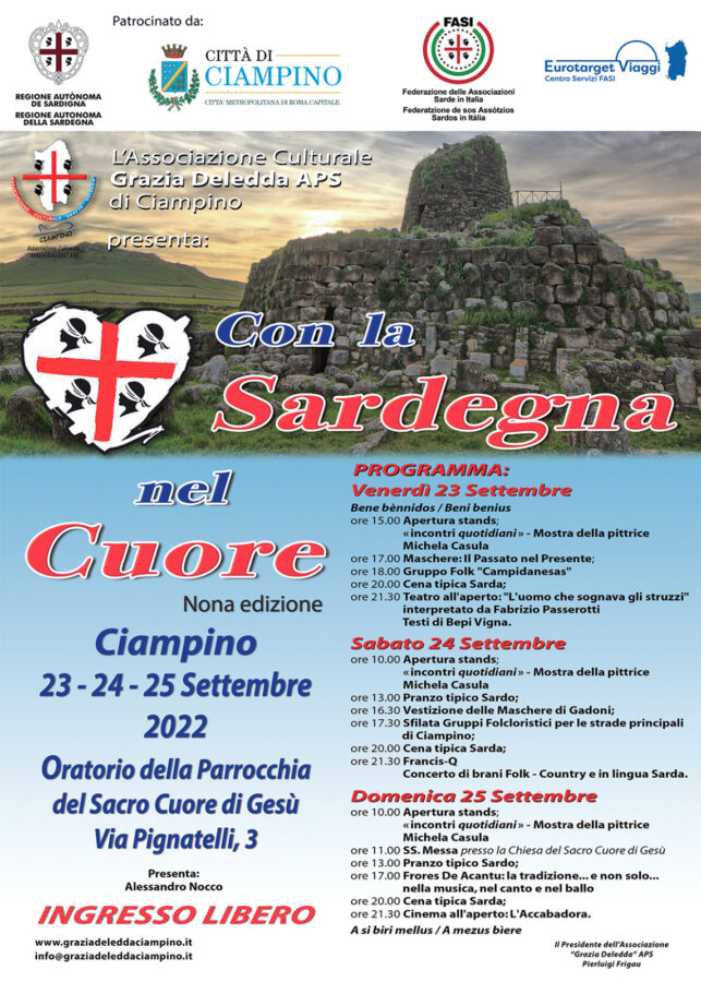 “Con la Sardegna nel Cuore” –  dal 23 al 25 settembre – nona edizione – presso Ciampino