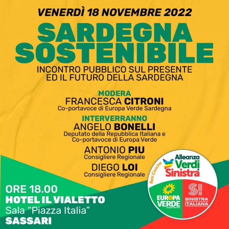 Bonelli (Verdi) a Sassari per un incontro pubblico con i consiglieri Piu e Loi