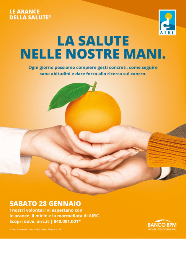 AIRC: Sabato 28 Gennaio riparte raccolta fondi con “Le arance della salute”