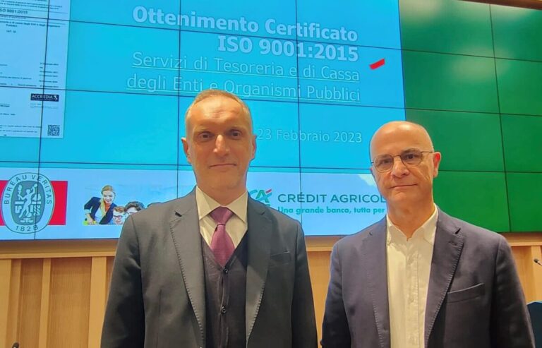 Crédit Agricole Italia ottiene il certificato ISO 9001:2015