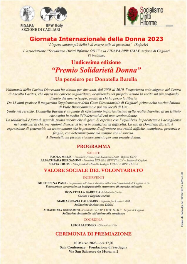 Premio solidarietà donna 2023 a Donatella Barella della Caritas