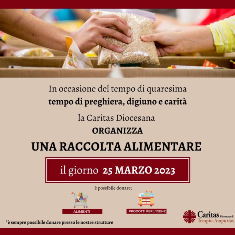 Caritas Tempio-Ampurias, domani 25 marzo è in programma una colletta alimentare