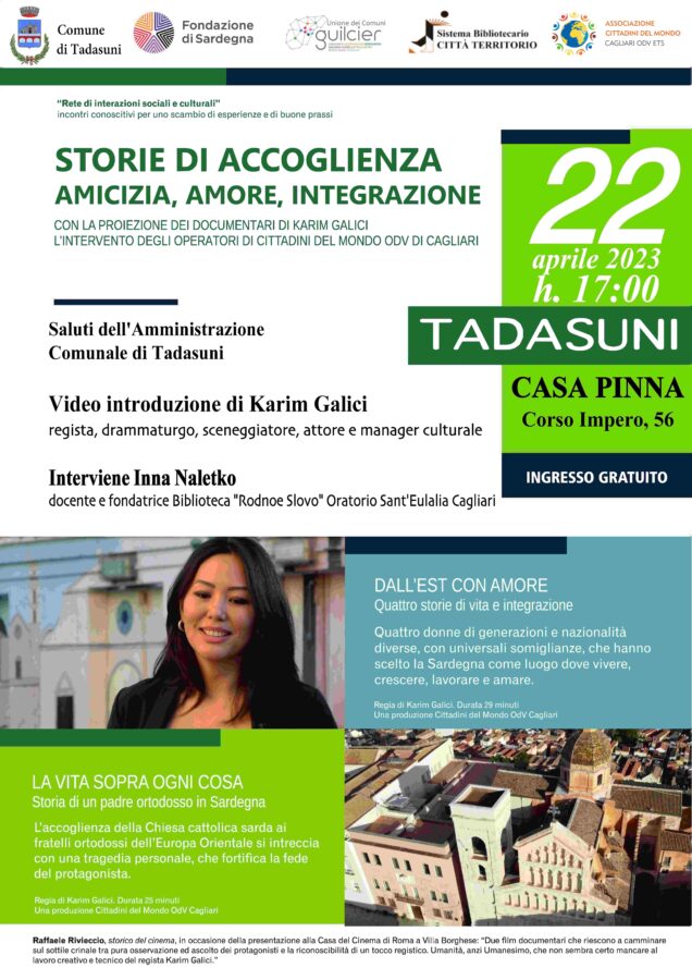 Casa Pinna ospita “Storie di accoglienza amicizia, amore, integrazione in Sardegna” attraverso i documentari di Karim Galici 