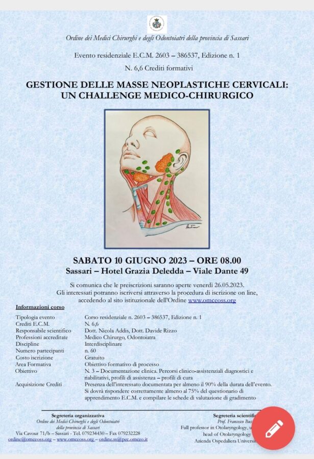 Sabato a Sassari ECM sulla gestione delle masse neoplastiche cervicali