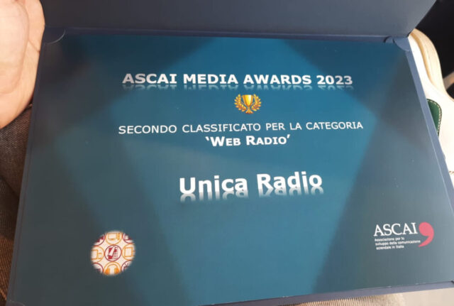 Unica Radio conquista il secondo posto nella categoria “migliori web radio nazionali” agli ASCAI Media Awards 2023